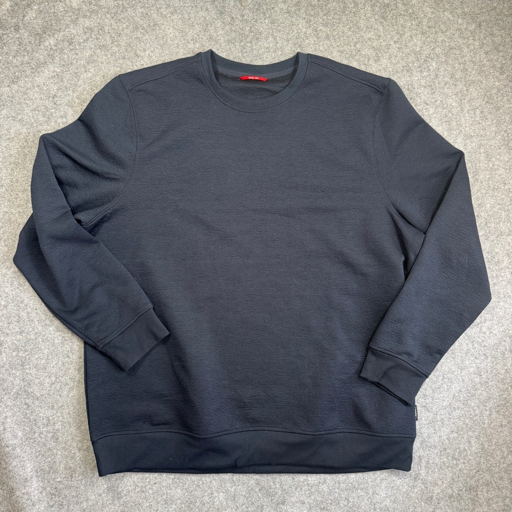 Gerry Mens Textured Crewneck Sweatshirt Navy Blue Ribbed Pullover